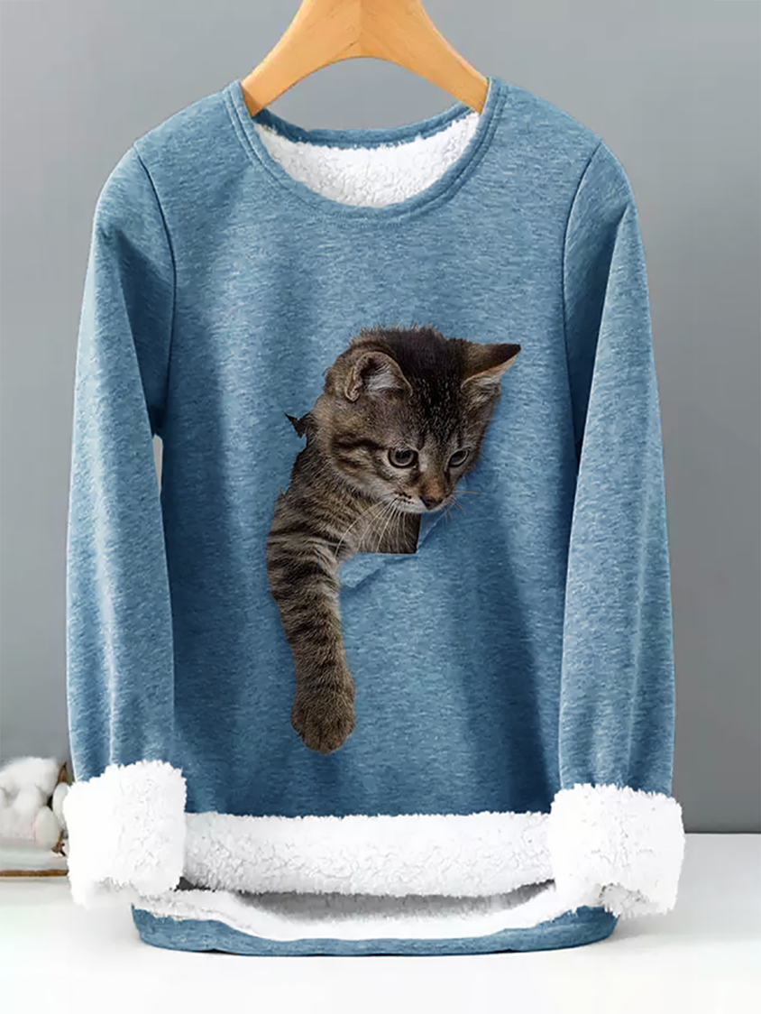 Casual Cotton-Blend Cat T-Shirt AD417