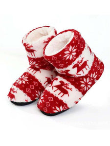 Women's Christmas Non-Slip Printing Warm Home Flat Heel Boots PJ60