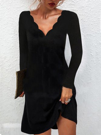 Sexy Solid V neck Long Sleeve A-line Dress CY51