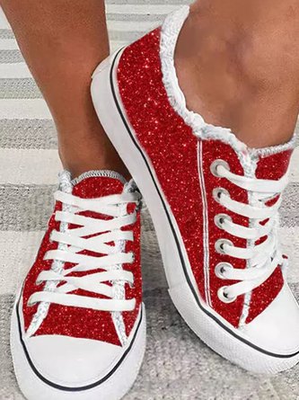 Christmas Red Shiny Lightweight Glitter Canvas Shoes CN36