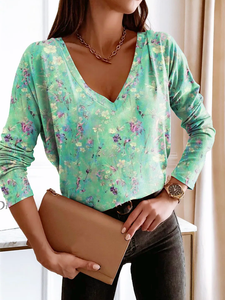 Casual Jersey Loose Green Floral T-Shirt TE100056
