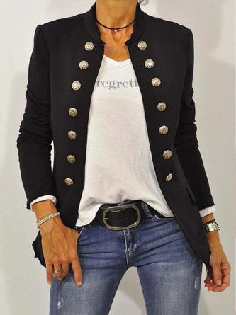 Black Long Sleeve Shift Buttoned Solid Jacket AD524 Ada Fashion