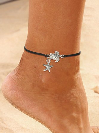 Boho Turtle Starfish Pattern Leather Rope Anklet Beach Vacation Dress Jewelry CN22