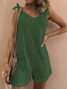Pockets Sleeveless Casual Linen Rompers CM92