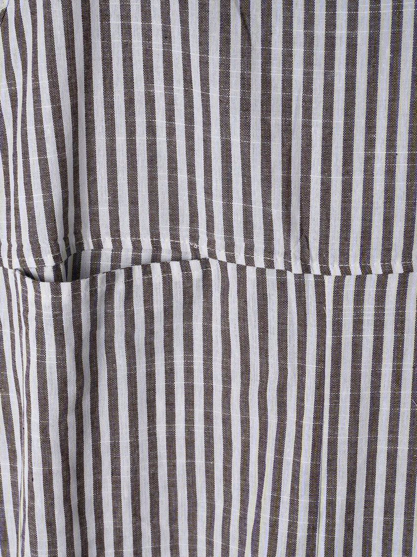 Vintage Black Gray Linen Stripes Pants Linen &amp; Cotton Romper Jumpsuits QAJ12