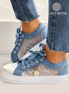 Denim Blue Lace Stitching Personalized Canvas Shoes CN14