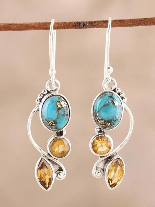 Vintage Turquoise Citrine Metal Earrings Ethnic Casual Women's Jewelry AD699