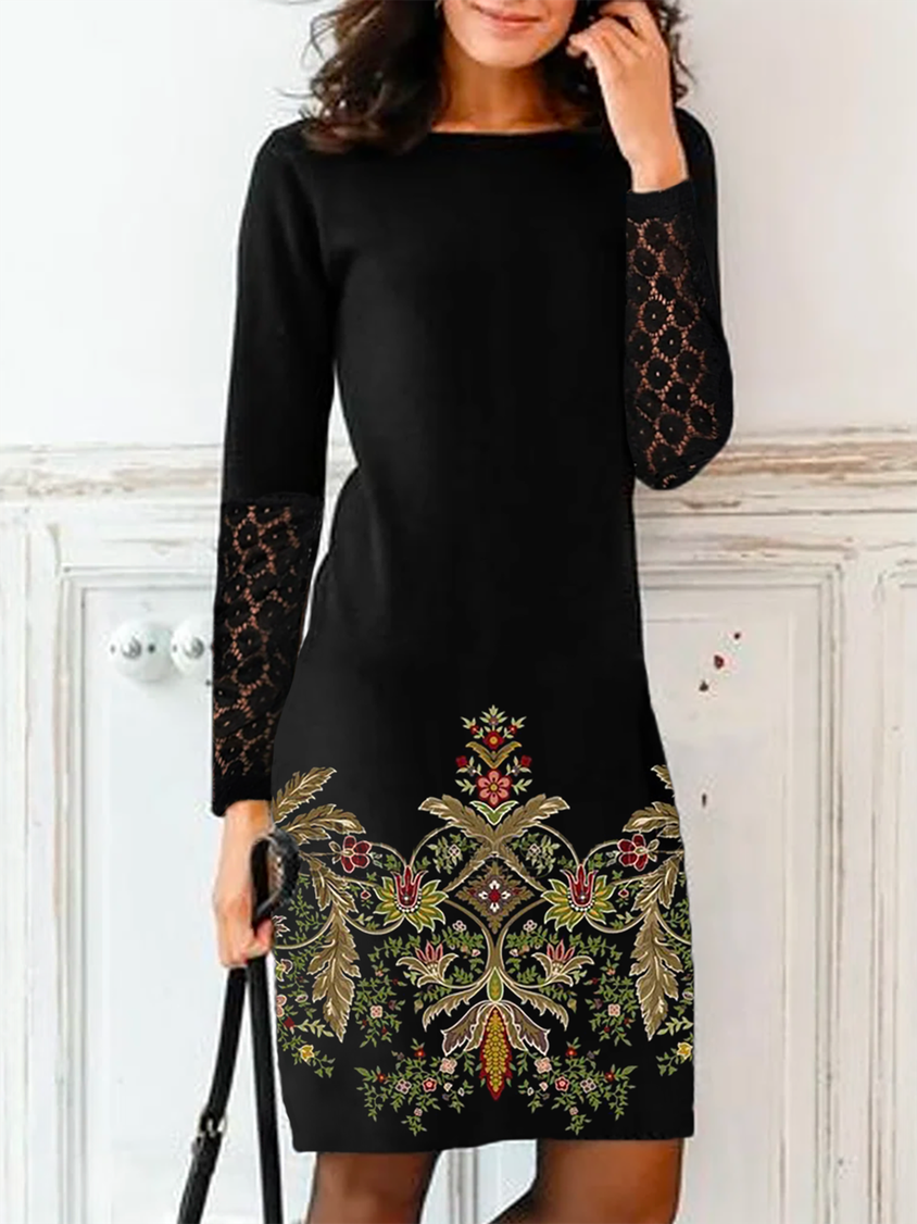 Boat Neck Loose Party Ethnic Lace Dress CY37