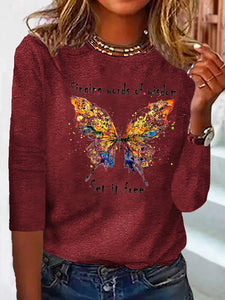 Butterfly Long sleeve Loose Casual T-Shirt MMq22