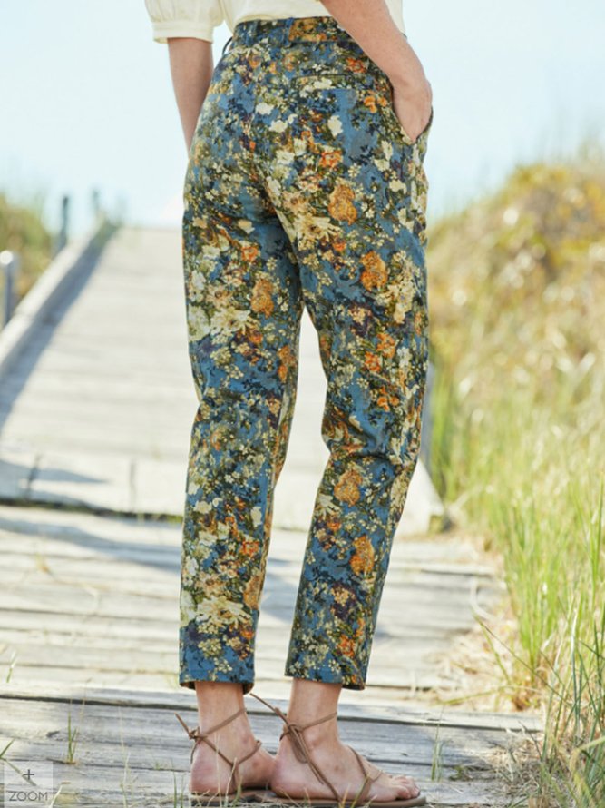 Regular Fit Buttoned Floral Casual Casual Pants OA8