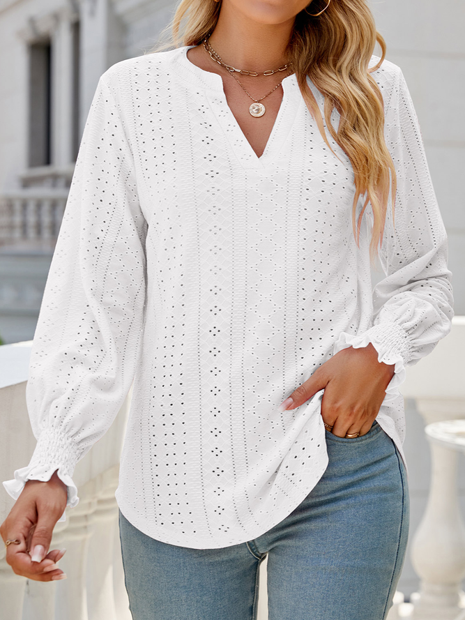 Loose Plain V Neck Casual Top OY97