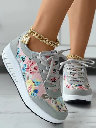 Casual Floral Printing Platform Lace-up Sneakers CN62