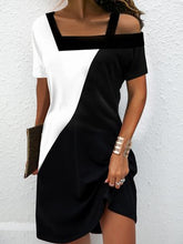 Load image into Gallery viewer, Casual One Shoulder Loose Color Block Tunic Dress CY13
