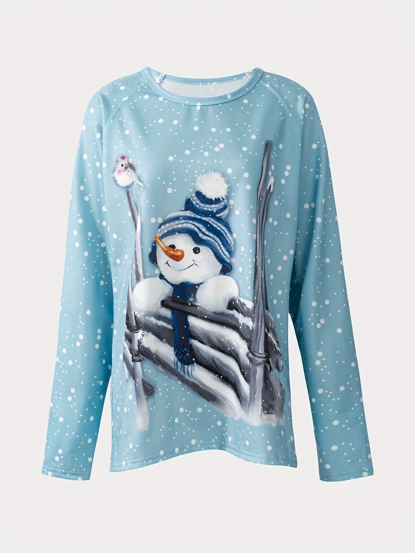 Snowman Print Pullover Sweatshirt, Casual Long Sleeve Crew Neck Sweatshirt, Women's Clothing Ada Fashion