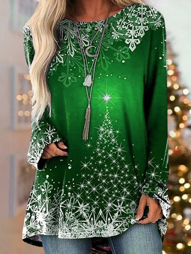 Women's Christmas Snowflake Loose Casual long sleeve Tunic Tops PJ10