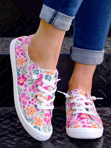 Floral Leaf Graphics Lace-Up Canvas Shoes AD723
