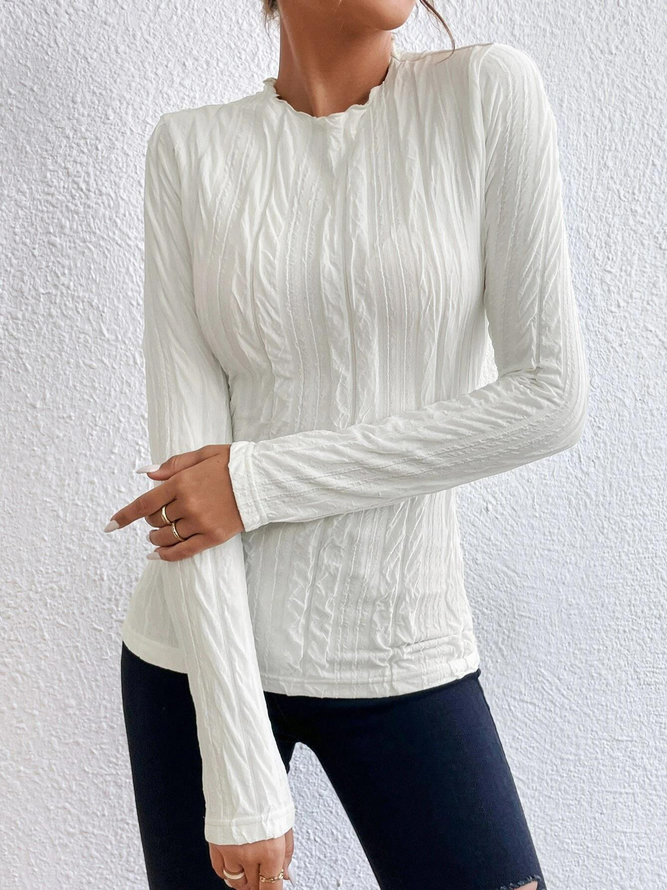 Casual Solid Pointelle Knit Tee ZU4