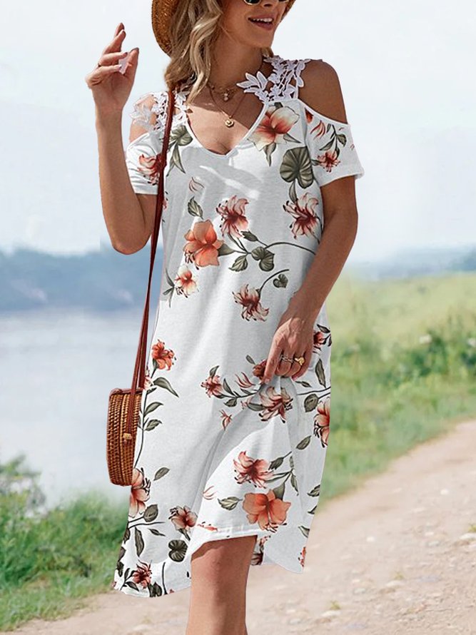 Floral Lace-Accent Cutout Midi Dress QMZ3