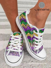 Load image into Gallery viewer, Mardi Gras Color Block Graphic Lace-Up Canvas Shoes CN106
