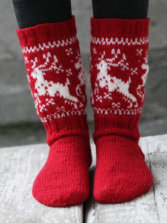 Christmas Elk Crochet Thermal Socks cc39