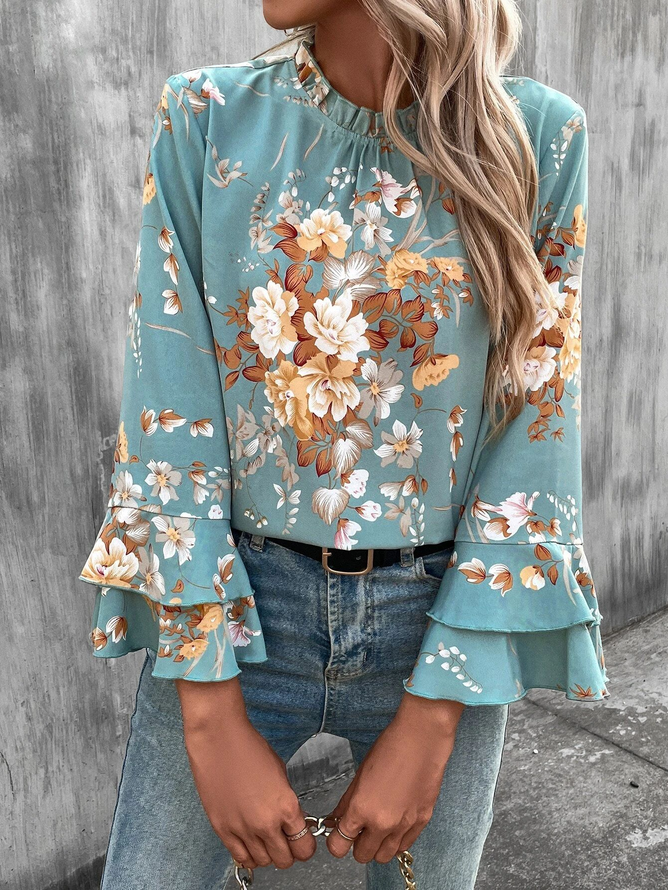 Casual Floral Crew Neck Regular Fit Urban Top ZY201
