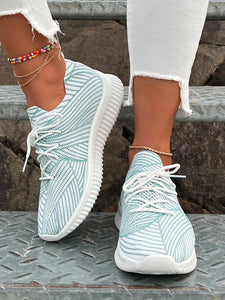 Green Striped Pattern Lace-up Front Running Shoes CN83