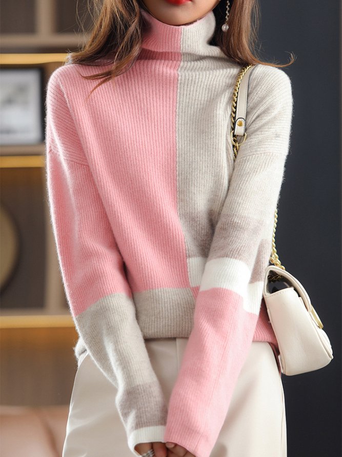 Regular Fit Wool/Knitting Color Block Casual Sweater OA85
