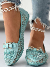 Load image into Gallery viewer, Elegant Applique Bowknot Decor Lace Split Joint Flat Shoes AD538
