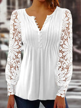 Load image into Gallery viewer, Plain Casual Patchwork lace Notched Tunic Top AW10054
