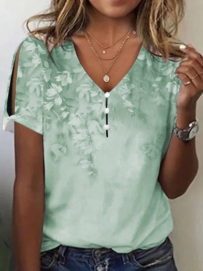 T-shirts For Women Casual Floral V Neck AC10054