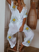 Load image into Gallery viewer, White Casual Floral-Print Cotton Jumpsuit &amp; Romper CM52
