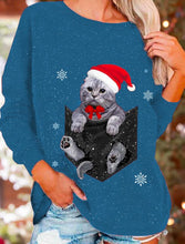 Load image into Gallery viewer, Women Christmas Cute Funny Cat Crew Neck Sweatshirt Top PJ31
