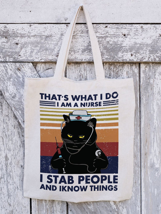 That's What I Do Alphabet Cat Graphic Canvas Shoulder Bag Tote Women's Bags AD1069