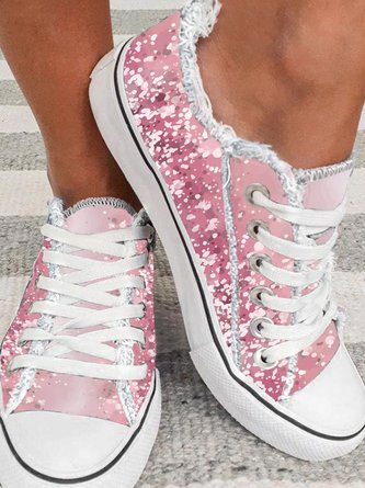 Pink Sequin Print Lace-up Canvas Shoes CN4