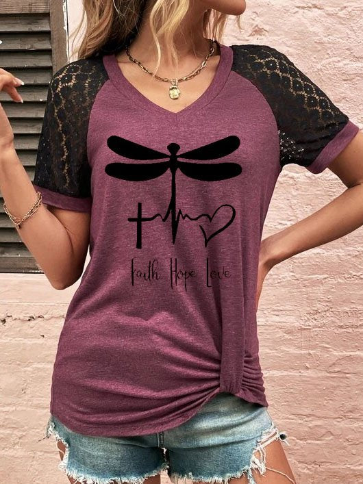 V Neck Cotton-Blend Loose Casual T-Shirt OY101