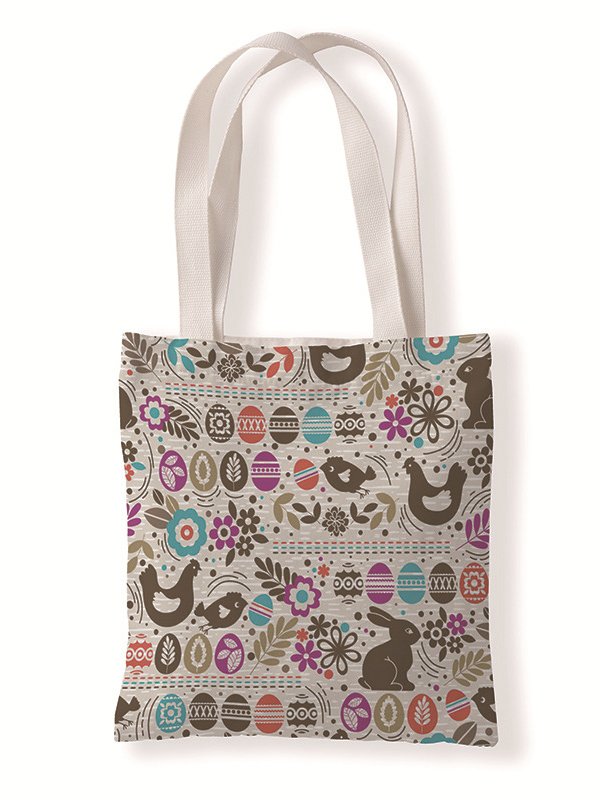 Easter Bunny Egg Pattern Canvas Tote Bag Environmentally Friendly Reusable AA60