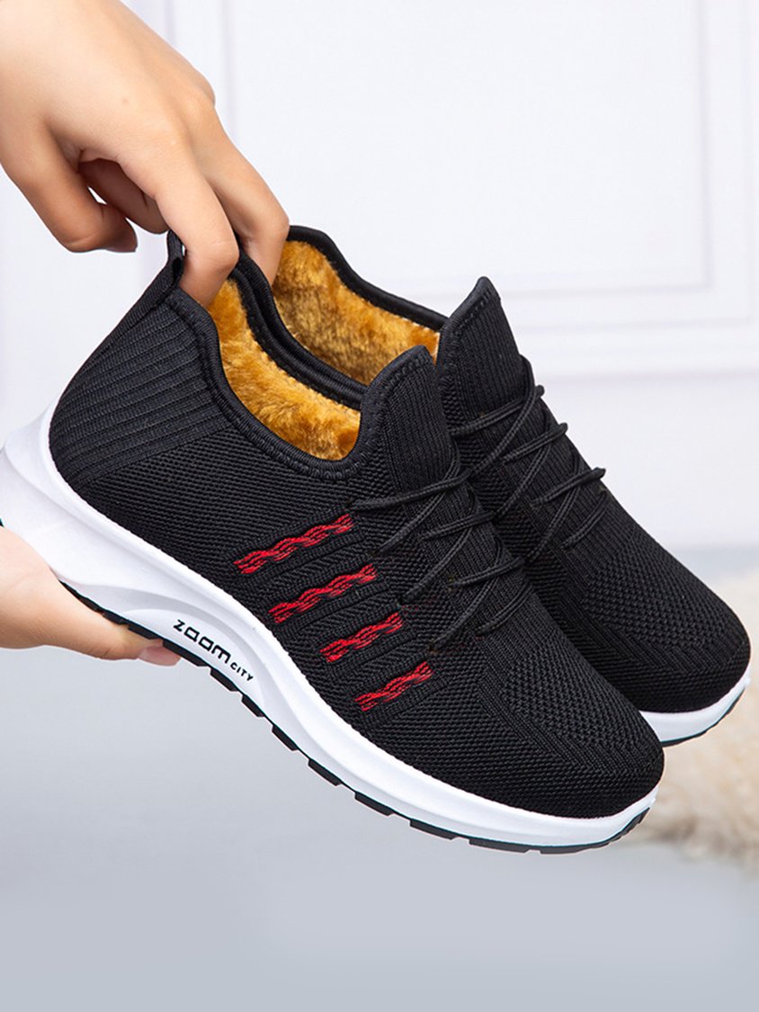 Plush Warm Lightweight Non-Slip Flyknit Lace-Up Sneakers CN68