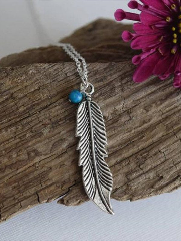 Ethnic Turquoise Feather Pattern Necklace Boho Vintage Women's Jewelry CC5