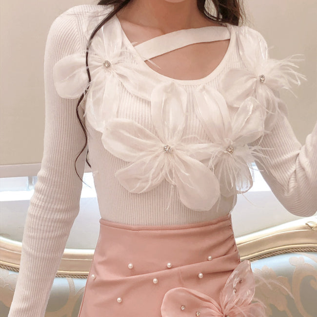 Blooming Flower Pinky Sweater Top