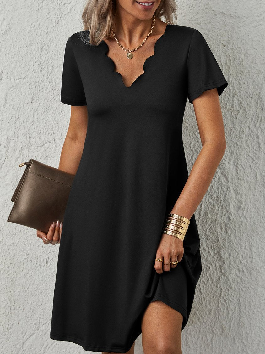 Casual Solid V neck Short Sleeve Knit Dress CY78