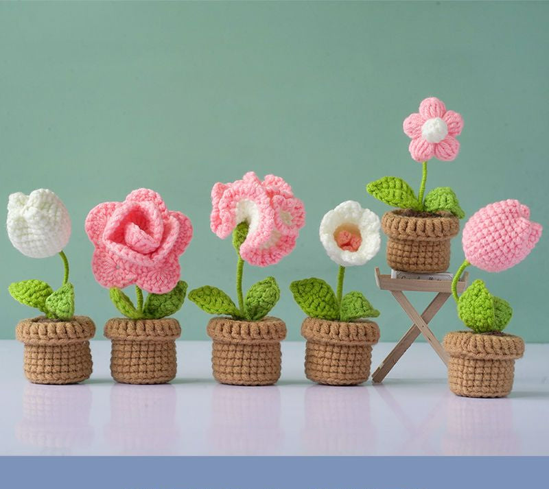 DIY Mini Woolen Flower Tulip Bouquets Potted