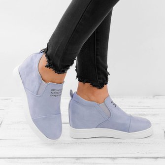 Women Faux Suede Wedge heel Sneakers Slip on Breathable Shoes CN72