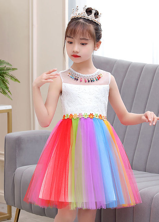 Beautiful Rainbow Daisy Tassel Tulle Kids Girls Dress Summer GR048
