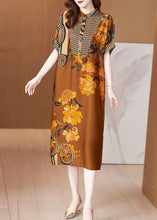 Load image into Gallery viewer, Boho Yellow Stand Collar Patchwork Print Silk Long Dresses Summer
