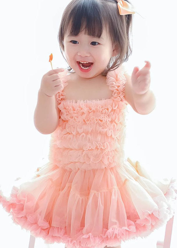 Cute Pink Ruffles Layered Patchwork Tulle Baby Girls Princess Dress Summer GR038