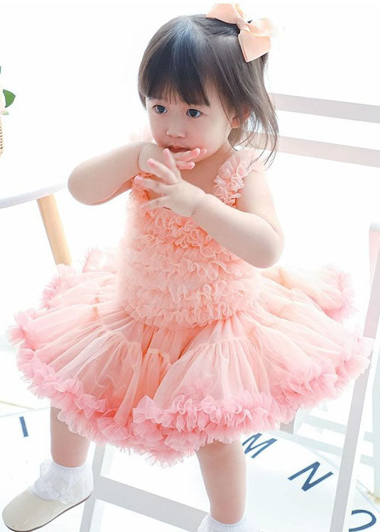 Cute Pink Ruffles Layered Patchwork Tulle Baby Girls Princess Dress Summer GR038