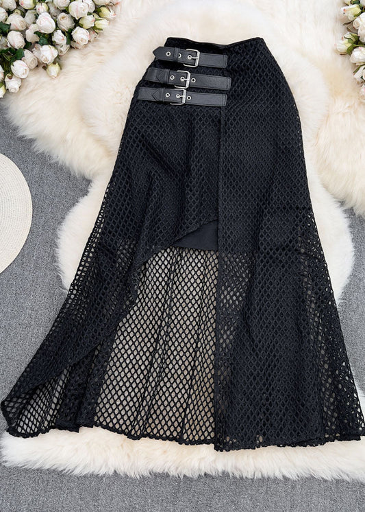 Fashion Black Asymmetrical High Waist Patchwork Tulle Skirt Summer Ada Fashion