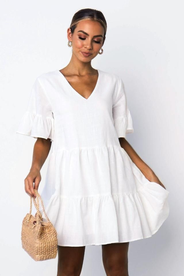 Short-Sleeve Loose-Fit Mini Tiered Dress AD711