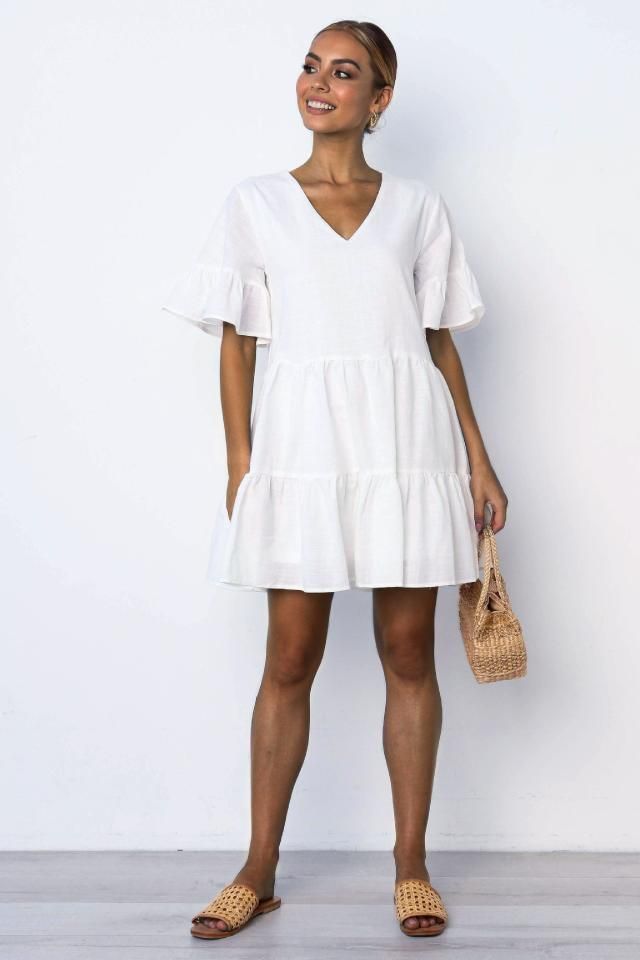 Short-Sleeve Loose-Fit Mini Tiered Dress AD711