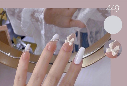 Bow Chain Pointed Faux Nail Tips Ada2022